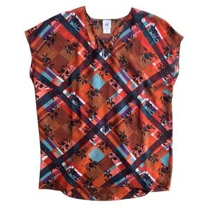 Cabi Womens Small Brown Flower Check Sheer 2 Piece Zadie Lattice Top Blouse 3773